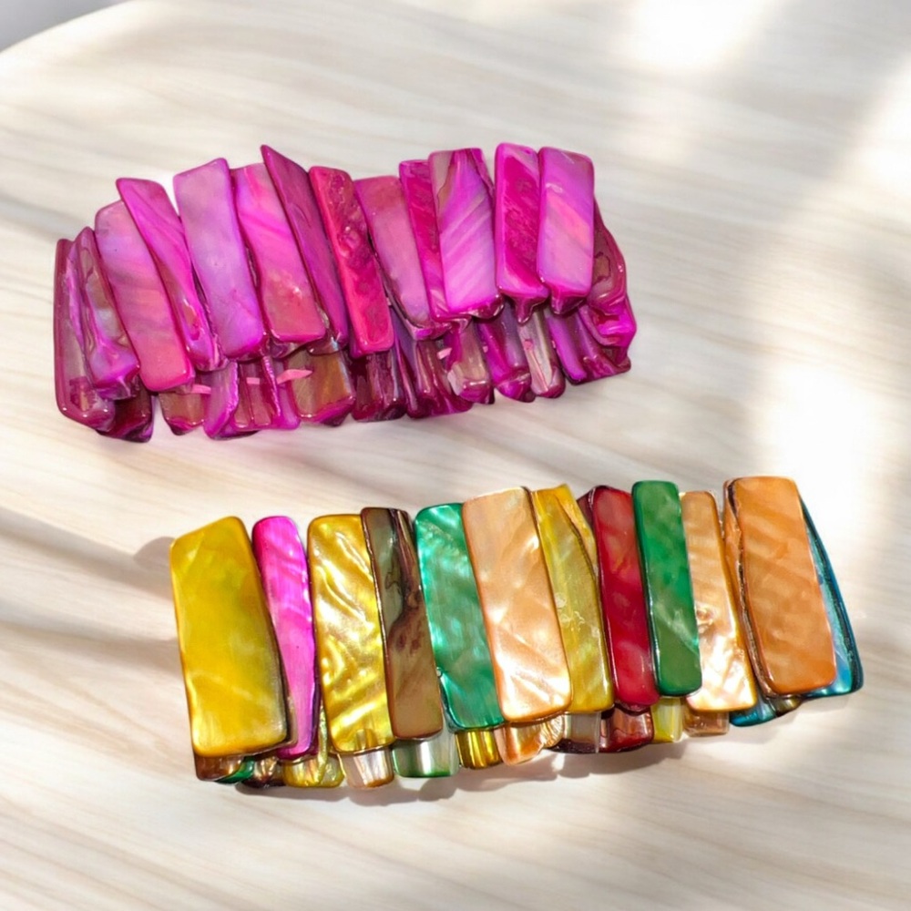 Genuine abalone bracelet set of two pink and multicolor 🩵🩷🧡💜 BEAUTIFUL